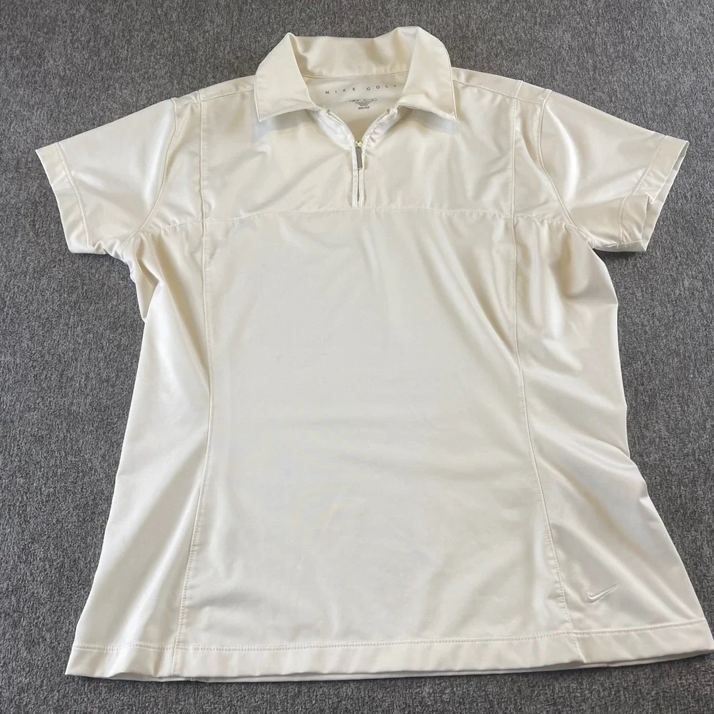 Nike Golf Dri-FIT Half‎ Zip Short Sleeve Athletic Polo Shirt Beige Medium
